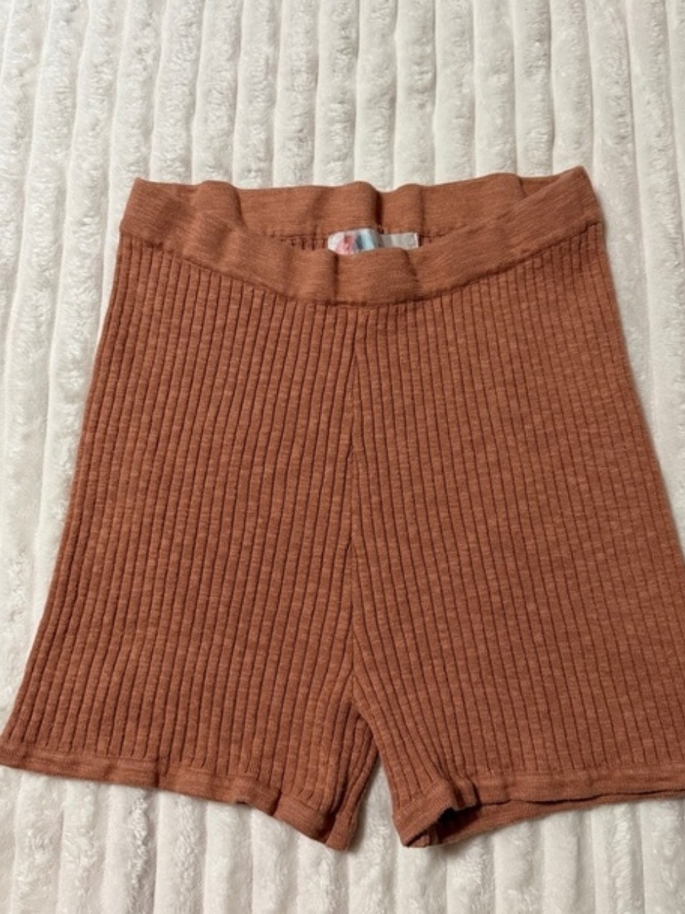 Free People Ribbed High-Waist Shorts — Rust